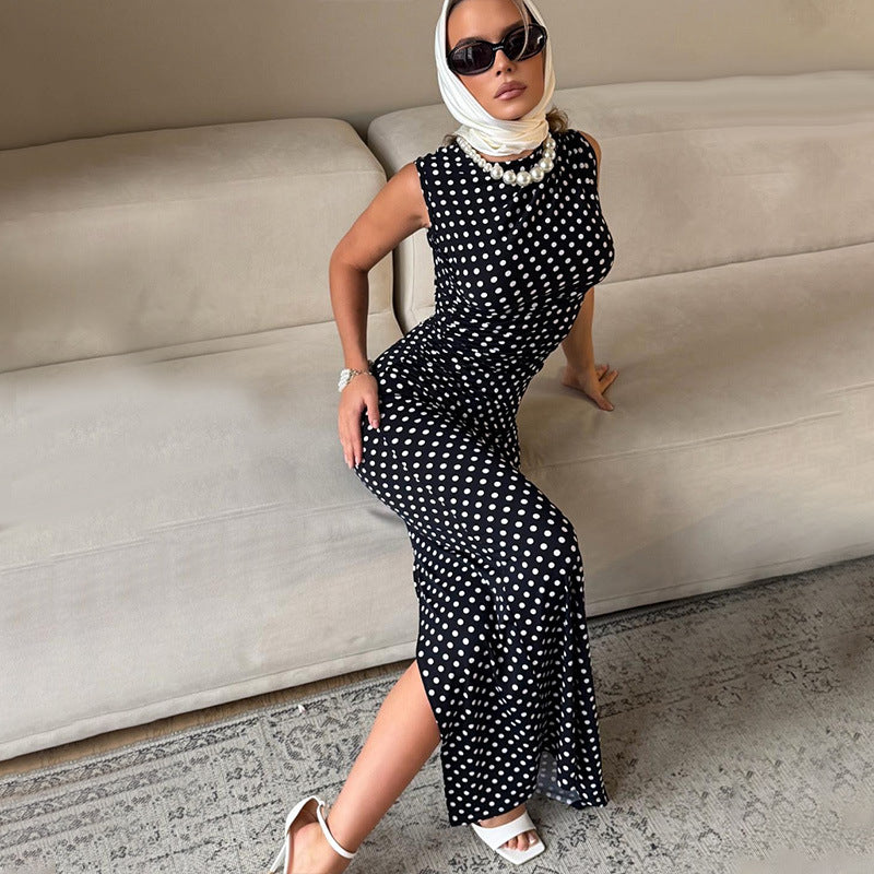 Women Wear Sleeveless Vest Slim Fit Slimming Fashionable Polka Dot Dress Elegant Sheath Dress LaceCH