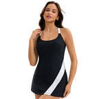 Split Two Piece Sets Swimsuit Skirt Boxer Color Matching Tight Conservative Swimwear Bianco