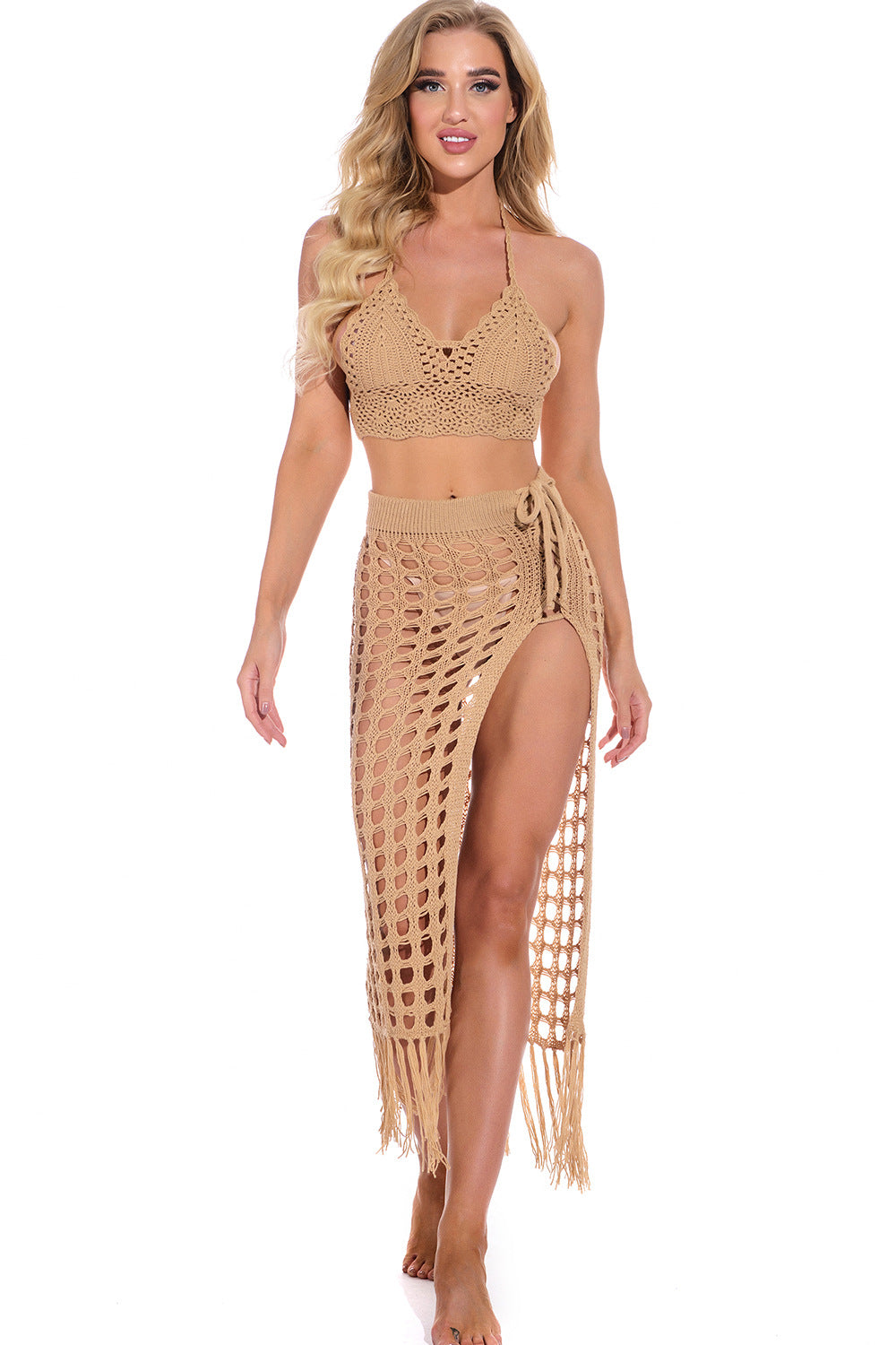 Falda de punto transparente para mujer con protección solar para playa