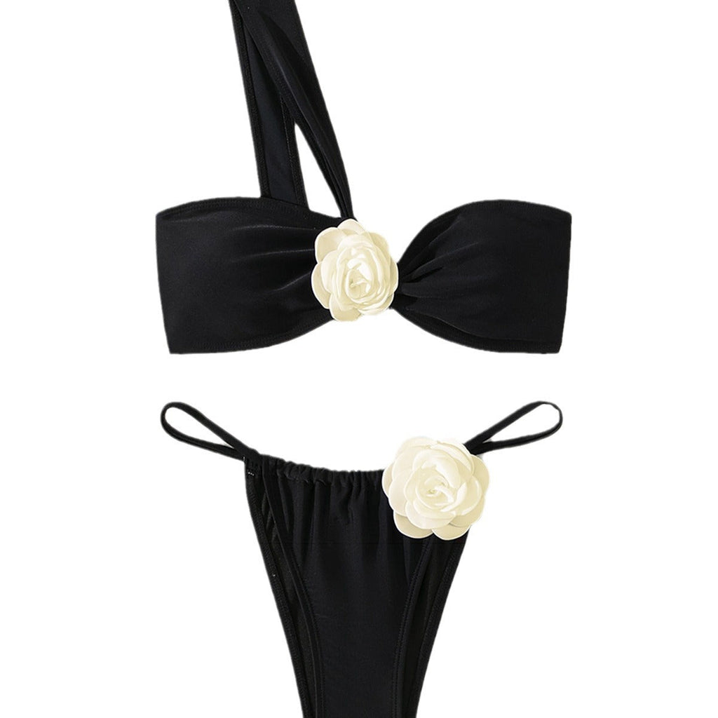 Bikini Beach Swimsuit Three Dimensional Floral White One Shoulder Women Split Sexy Swimsuit Chimie