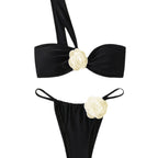 Bikini Beach Swimsuit Three Dimensional Floral White One Shoulder Women Split Sexy Swimsuit Chimie