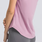 Summer Simple Loose-Fitting Sanding Yoga Short Sleeve Lightweight Breathable Sports Running Fitness Clothes Women Tichin