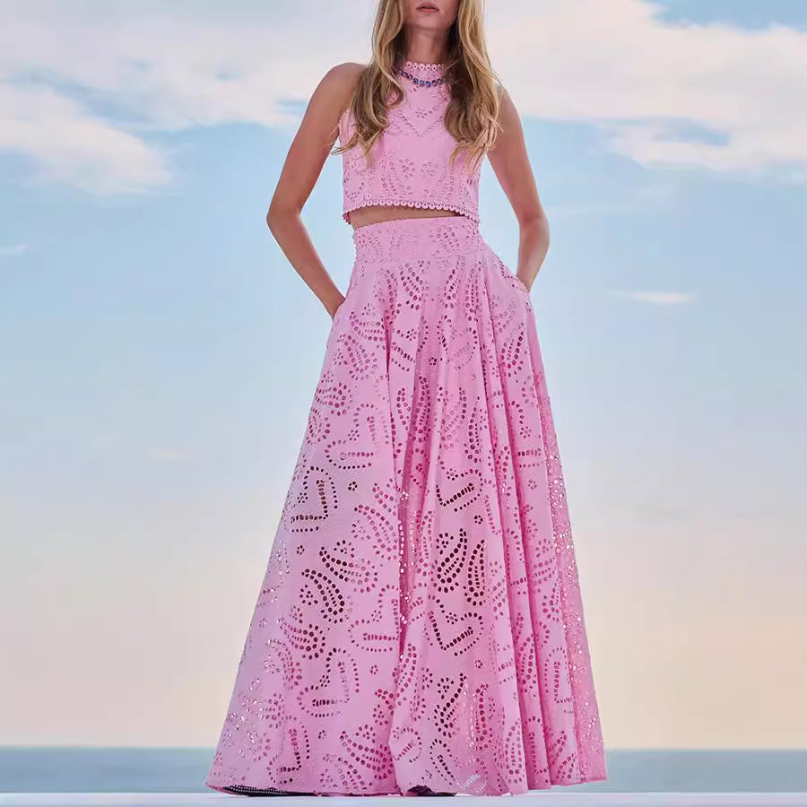 Spring Summer Sleeveless Long Skirt Pocket Set Casual Vacation Loose Two Piece Set Women Oyrina