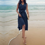 Summer Dress Sleeveless Solid Color Beach Dress HUNDRED