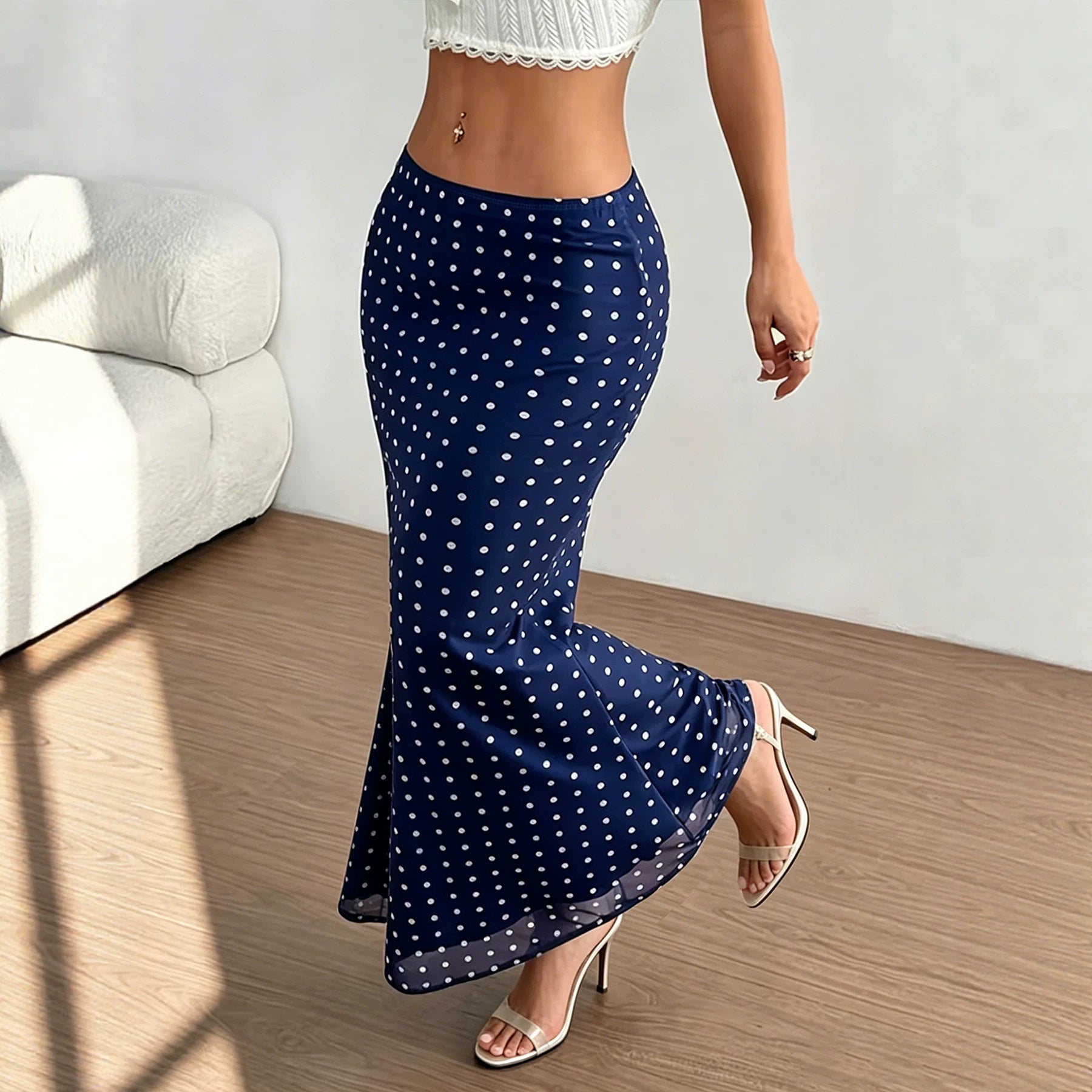 Summer Women Clothing Sexy Dot Mesh Skirt Slim Fit Sheath Skirt George