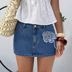 Summer Denim Skirt Women A line Slimming Personality Embroidery JinRen
