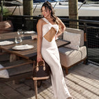 Vestido ajustado plisado con un hombro al descubierto y corte sexy de color liso para mujer de verano