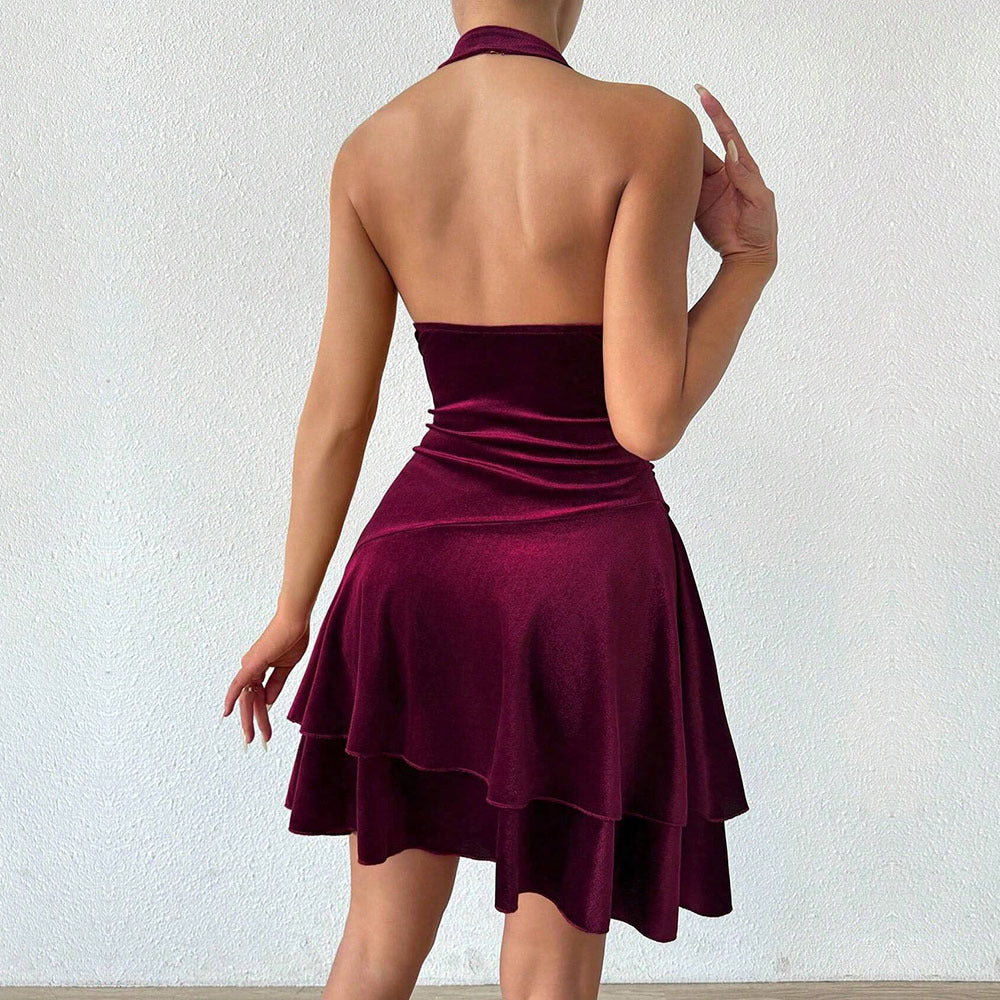 Vestido halter sexy para mujer, otoño invierno, espalda descubierta, diseño sexy de socialité, corto