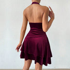 Vestido halter sexy para mujer, otoño invierno, espalda descubierta, diseño sexy de socialité, corto