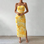 Printed Dress Spring Summer Women Clothing High Waist Slit Tube Top Dress Yiskiss