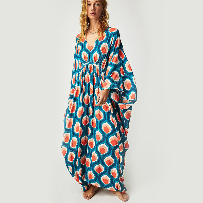Summer Beach Dress Women Casual Vacation Printed Pullover Bikini Swimsuit Blouse Sun Protection Clothing Mangar