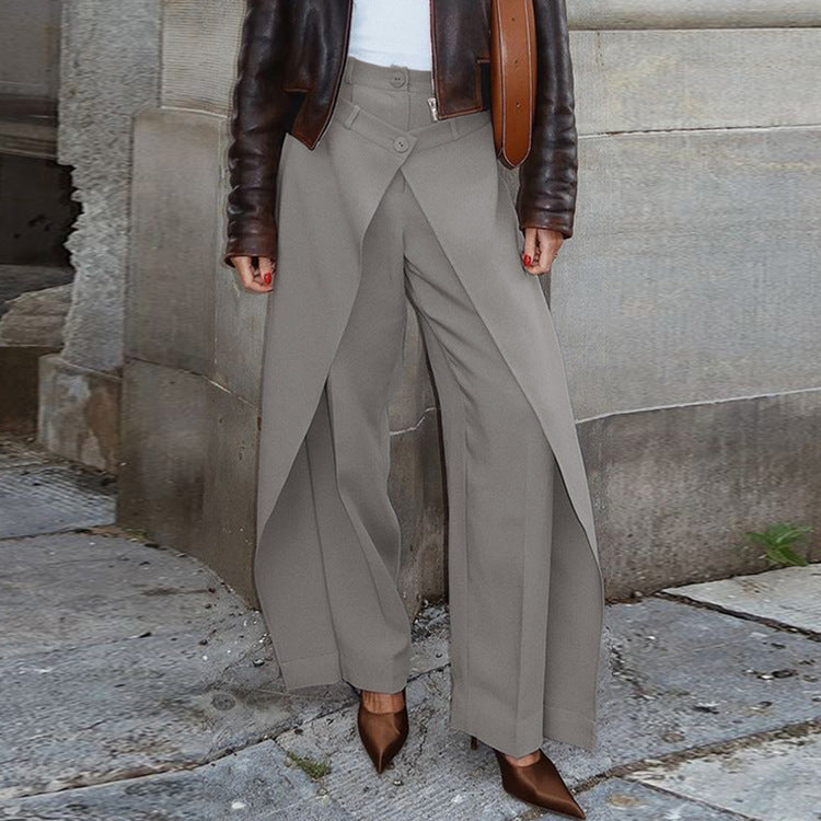 French Minority Design High Waist Trousers Women Clothing Spring Loose Irregular Asymmetric Casual Wide Leg Pants Kigali