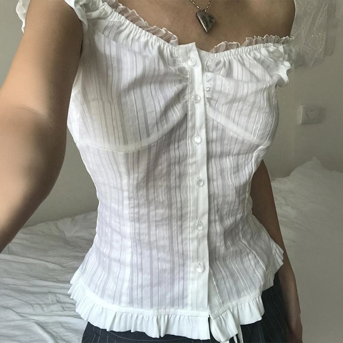 Gilet sans manches sexy à épaules dénudées pour femme, idéal pour l'été.