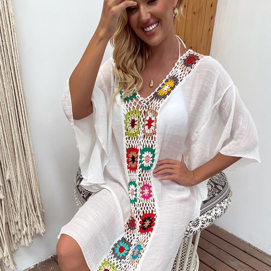Women Dress Sun Protective Blouse Beach Maxi Dress Mesh Chiffon Midi Dress