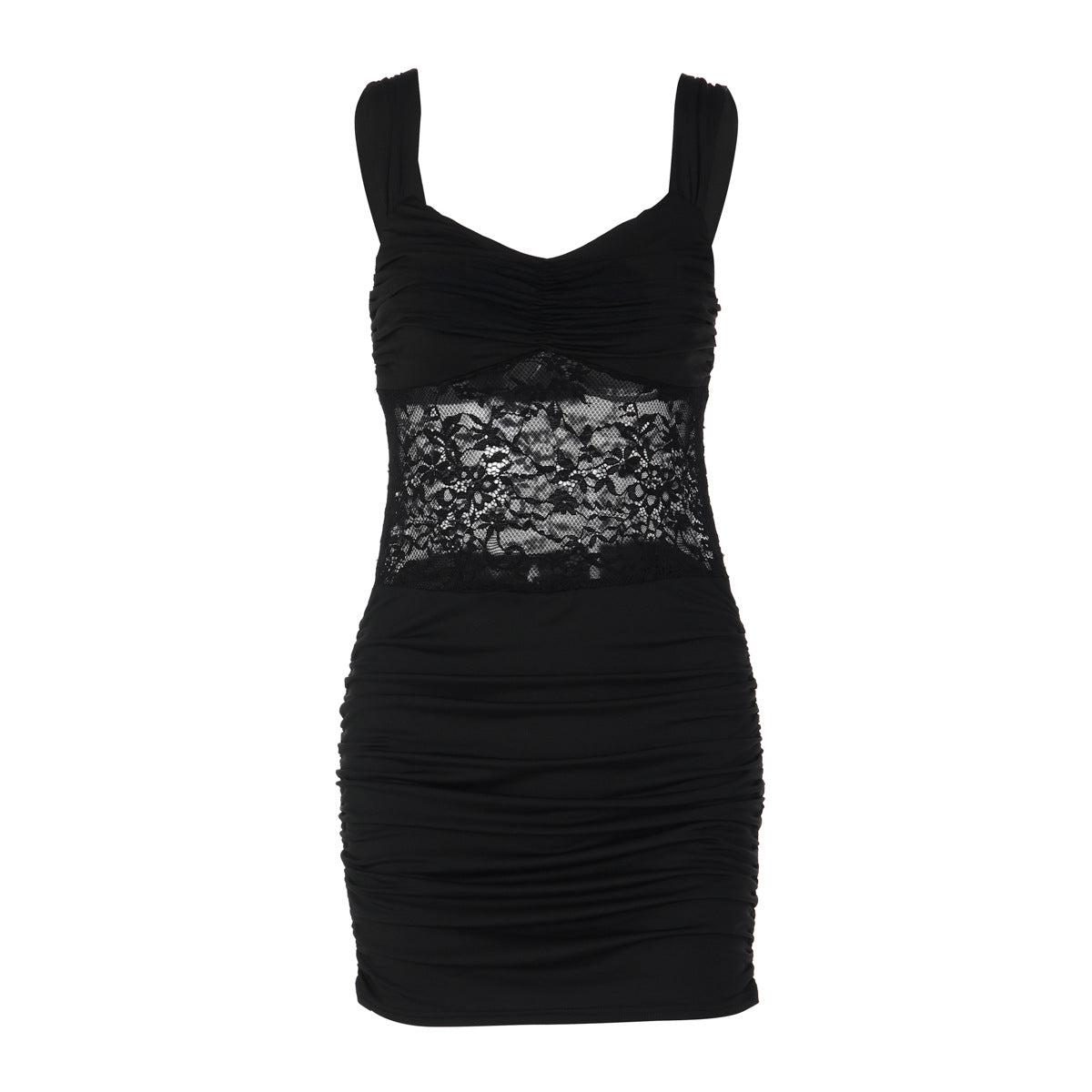 Women Clothing Short Summer Solid Color Sleeveless Sexy Lace Stitching Ruffle Hip Dress LEKINS