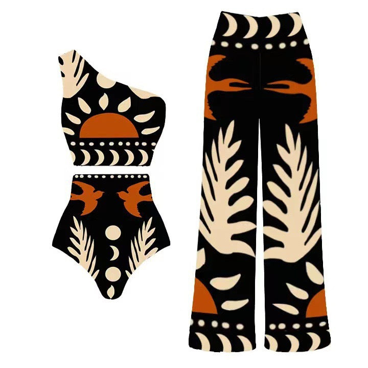 Bird Shoulder Gauze Pants Suit1