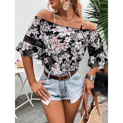 Camisa estampada con cuello abierto para mujer, informal, para oficina