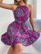 Spring Summer Casual Tied Lotus Leaf Large Swing Floral Dress Women Clothing BAGIISA
