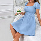 French Elegance Backless Square Collar Niche Mid Length Dress Women Yiskiss