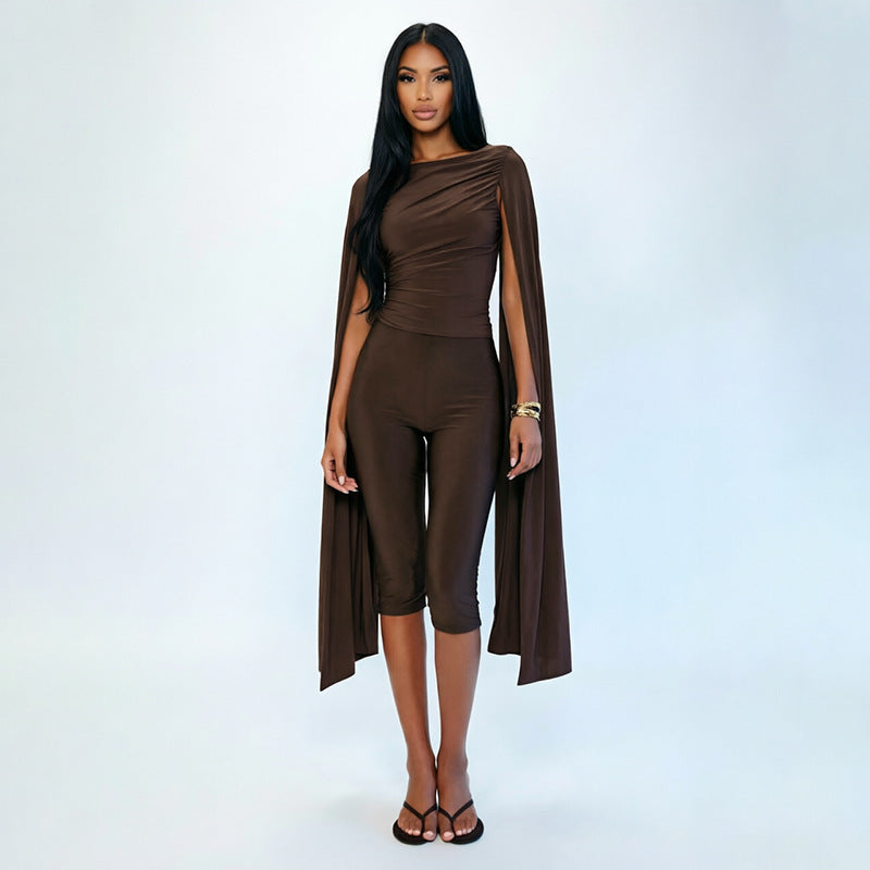 Women Clothing Autumn Winter Solid Color Casual Sleeveless Ribbon Top Slim Cropped Trousers Set HONEYBADGER