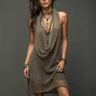 Bohemian Beach Vacation Halter Knitted Cami Dress Midi Dress Two Piece Set NICE