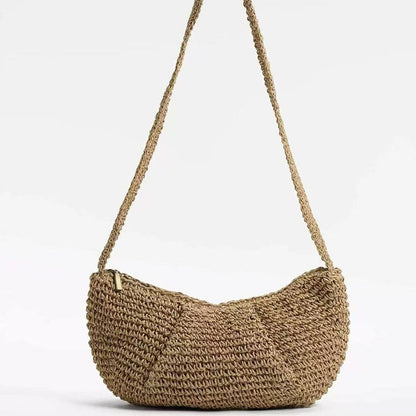 Bolso bandolera informal de paja, bolso de nicho, bolso tejido, bolso de playa para vacaciones, bolso de pecho que combina con todo. 