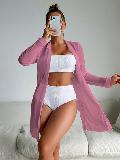 Swimsuit Women's Split High Waist Solid Color Bikini Internet Celebrity Blouse Long Sleeve Swimsuit