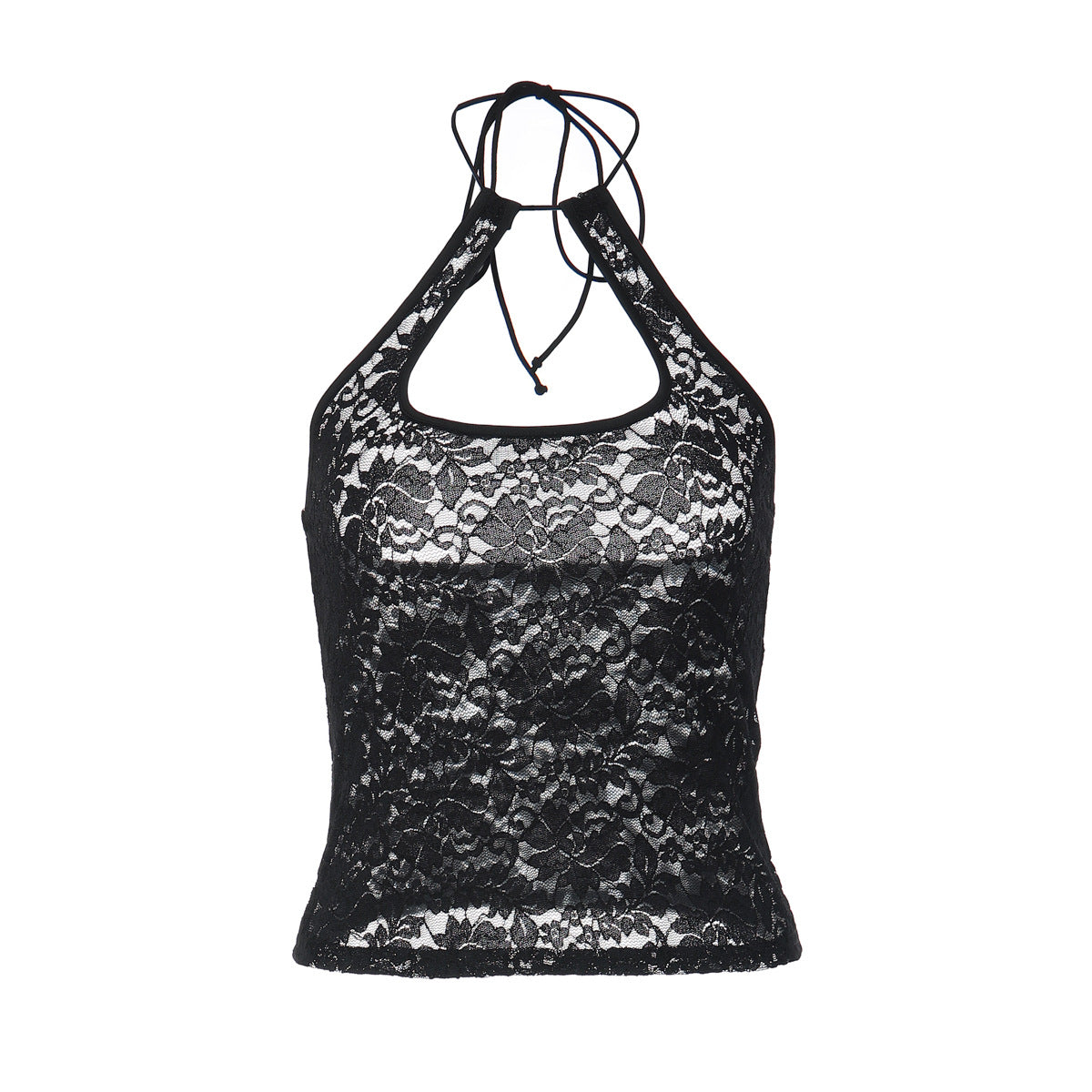 Top de verano sexy de encaje con cuello halter y espalda descubierta para mujer