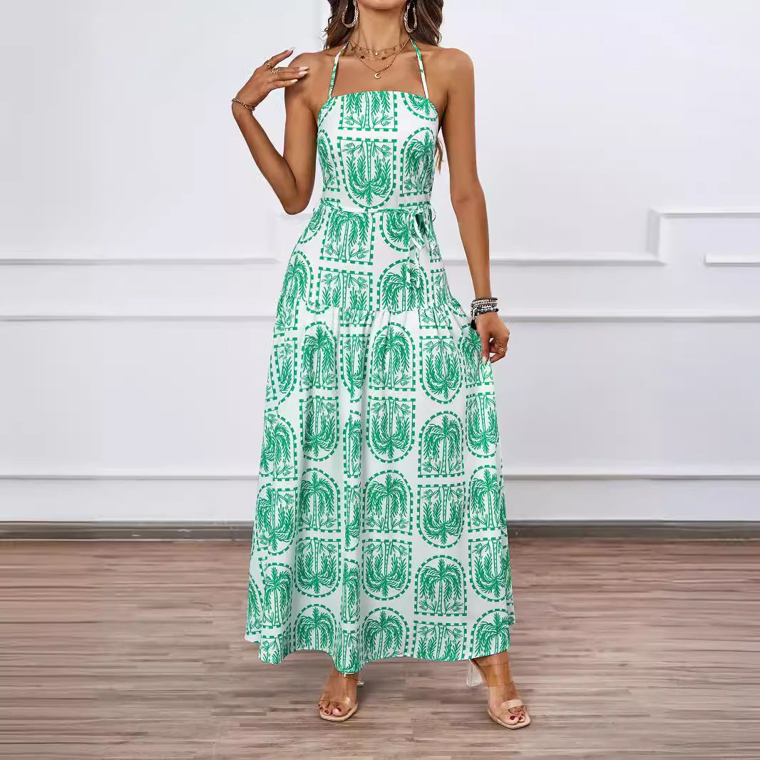 Women Floral Halter Beach Hawaii Holiday Dress XINXI