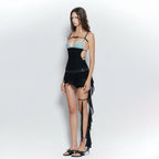 Summer Women Sexy Color Contrast Patchwork Camisole Slim Top Skirt Sets HERMS