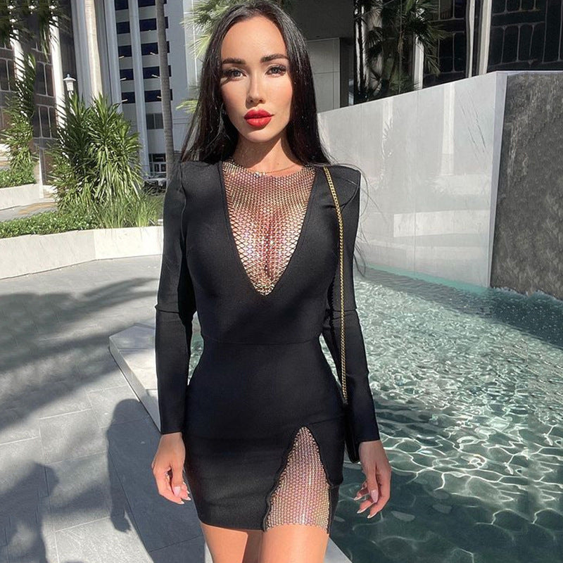 Robe Femme Printemps Automne Haute Qualité Petite Mode Sexy Moulante Jupe Sexy Soirée Manchette