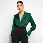 Chemise en satin imitation soie, collection printemps-été femme, style minimaliste, manches longues