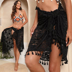 Women Clothing Beach Cover up Sexy Lace Stitching Tassel Irregular Asymmetric One Piece Skirt Oyimi