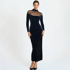 Robe moulante sexy unie en voile transparent pour l'automne et l'hiver
