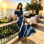 Printed Spring Summer off Shoulder Elegant Short Sleeve Slim Women Dress Inly