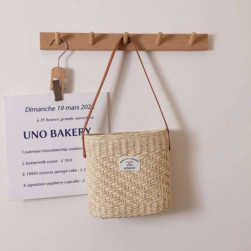 Sac à bandoulière carré en paille pour femme, sac tissé simple sous les aisselles, sac de plage pour les vacances 