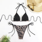 Bikini Zebra Pattern Sexy Backless Lace up Swimsuit Women Split Bikini XUANHUI