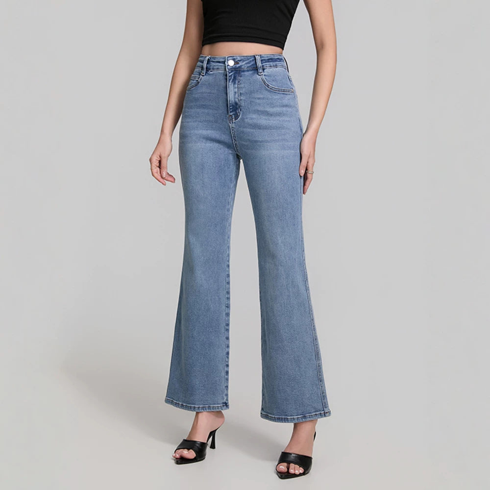 Fashionable All Match High Elastic Blue Jeans for Women Summer Slimming High Rise Women Casual Pants JinRen