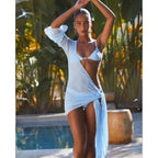 Three Point Strap Low Waist Pure Colored Fresh Bikini Backless Split Swimsuit Women Thunder