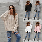 Suéter holgado de talla grande con hombros descubiertos para otoño e invierno, jersey de color liso con hombros descubiertos para mujer