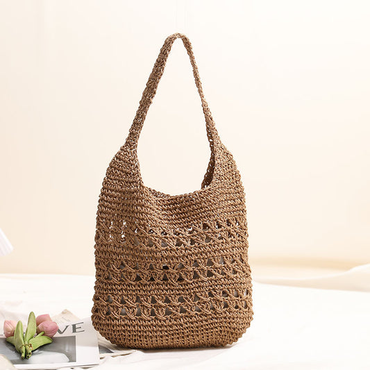 Bolso de paja de gran capacidad con aberturas para el hombro, bolso de paja tejido, bolso de playa para vacaciones en la playa, bolso para mujer 