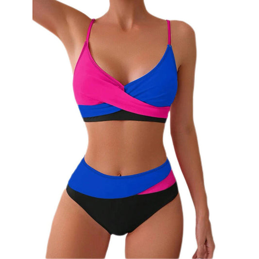 Traje de baño de bikini dividido a juego de colores para mujer, traje de baño de playa de primavera, bikini