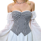 Black White Lattice Pattern Strapless Belly Shaping Top Zipper Waist Tight Slimming Tight Corset HEARTTHROB