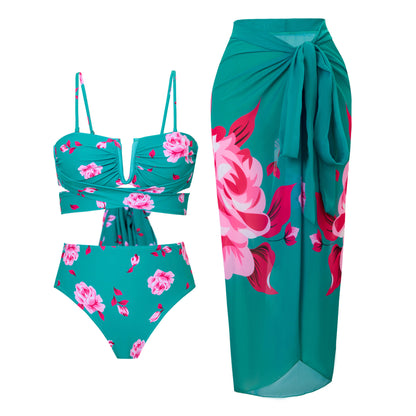 Split Three Piece Sexy Bikini Swimsuit for Women Chiffon Dress Swimsuit Outfit