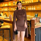 Women Clothing Summer Casual Polka Dot Printed Sleeveless Swing Collar Flouncy Slim Fit Short Dress HONEYBADGER