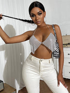 Nightclub Metal Chain Sequin Sling Tube Top Hadid