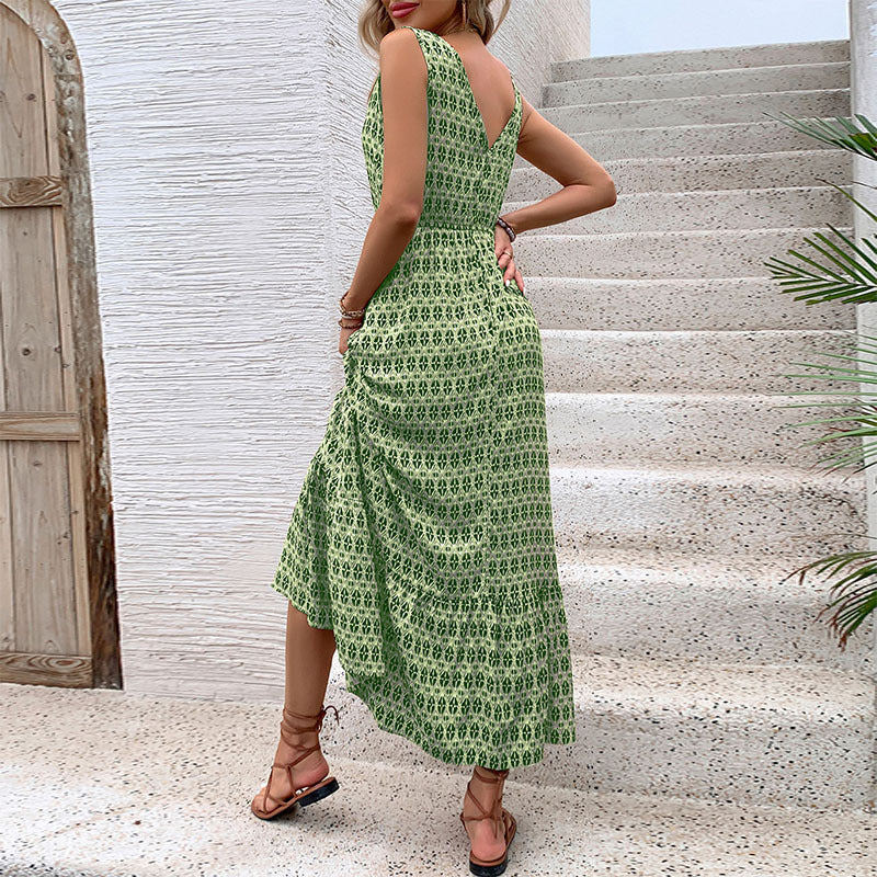 Summer Women Rhombus Prints Sleeveless Dress HUNDRED