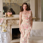 Spring Women Clothing French Sexy Ruffled Floral Decoration Printed Mesh Sling Dress YIMAIL