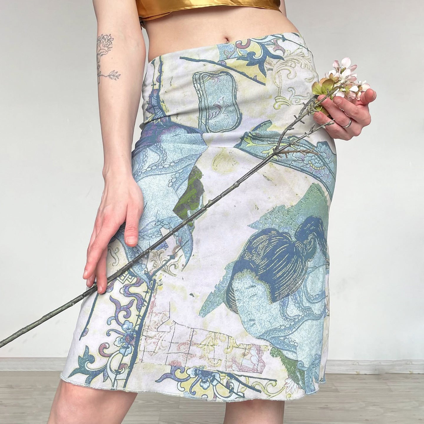 Artistic Retro Japanese Abstract Printing Elegant Graceful Skirt Vacation Sexy Special Interest Hip Skirt LingSharp