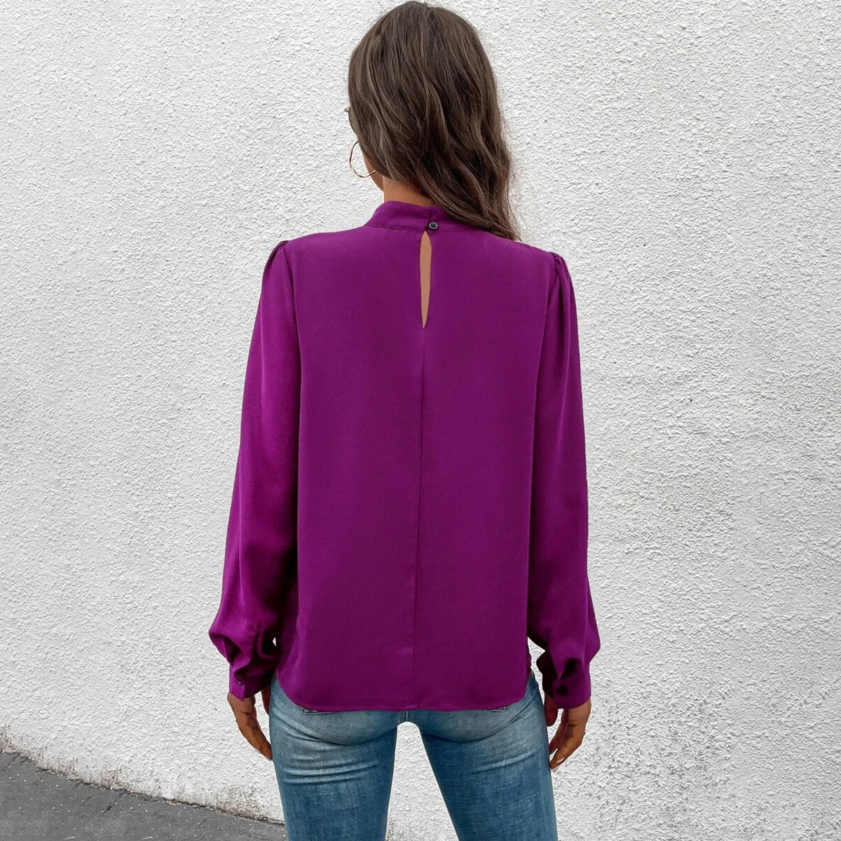 Women Clothing Spring Summer Long Sleeve Satin Top Shirt